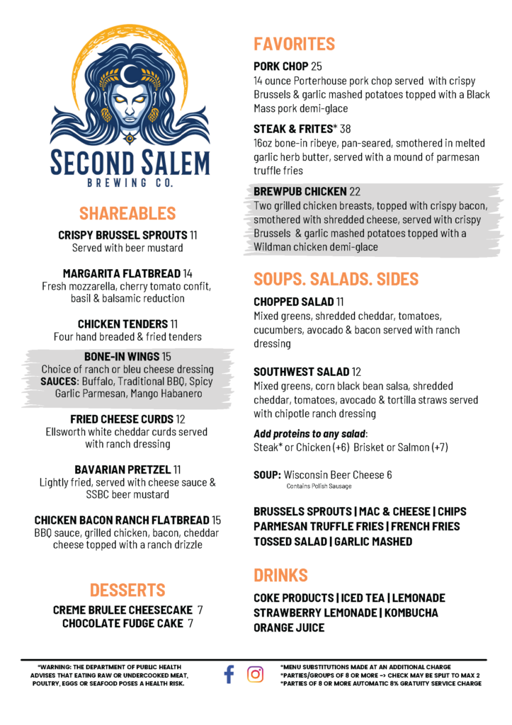 Food Second Salem Brewing Co   Food Menu 2023 Fall 1 Page 1 723x1024 